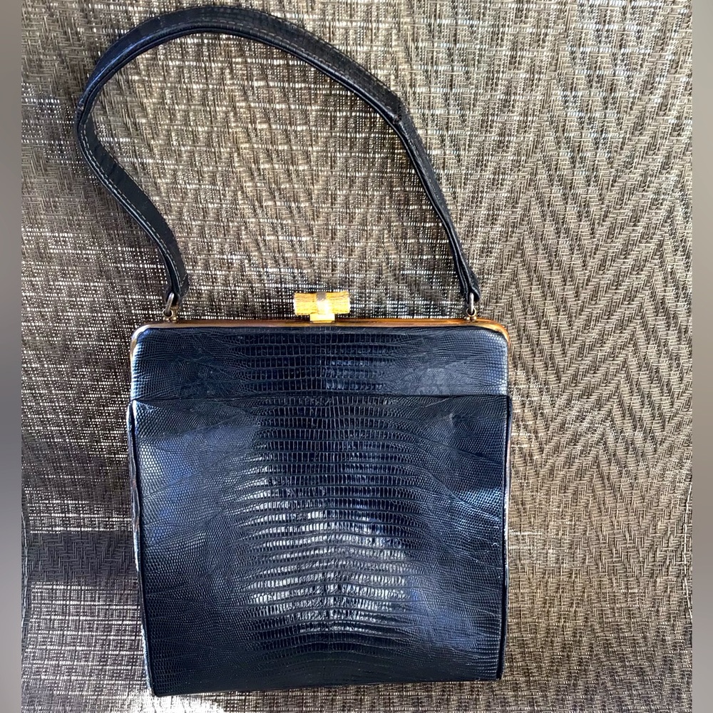 Escort Vintage Black Reptile Leather Satchel Bag